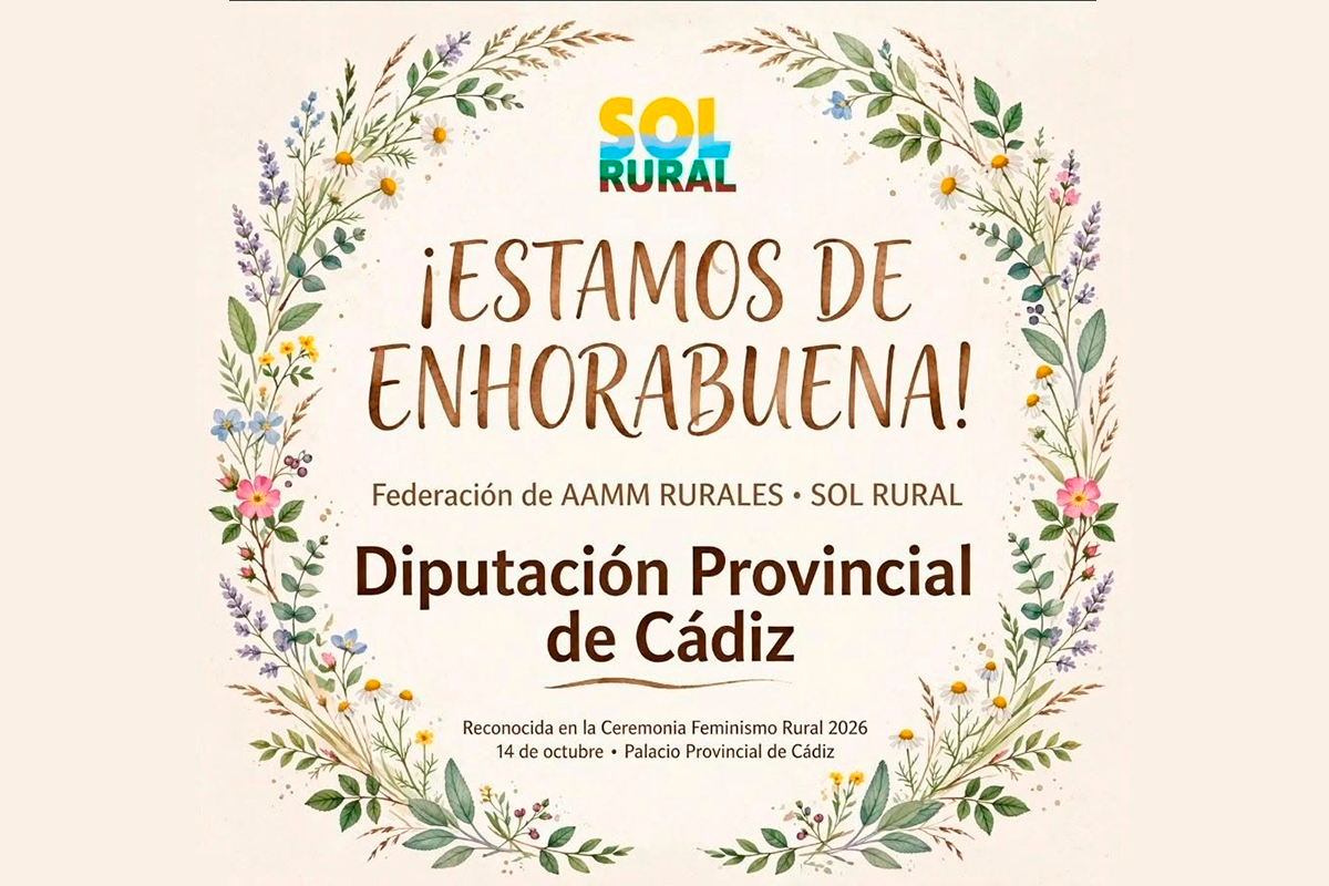 Federación Sol Rural recibe el reconocimiento de la Diputación de Cádiz por 25 años de trabajo por la igualdad